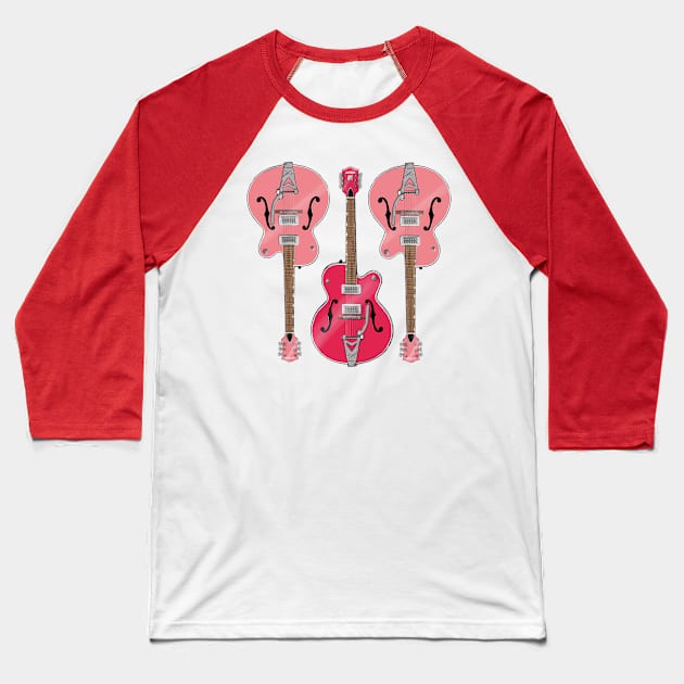 Triple Love Guitars Red and Pink Baseball T-Shirt by saintchristopher